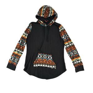 PaoLino Black Fleece Hoodie Fall Colors Southwest Long Sleeve XL Soft